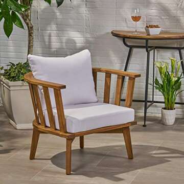 Christopher Knight Home Dean Outdoor Wooden Club Chair with Cushions, White and Teak Finish