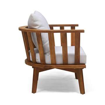 Christopher Knight Home Dean Outdoor Wooden Club Chair with Cushions, White and Teak Finish