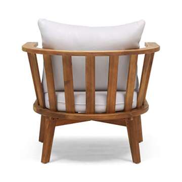 Christopher Knight Home Dean Outdoor Wooden Club Chair with Cushions, White and Teak Finish