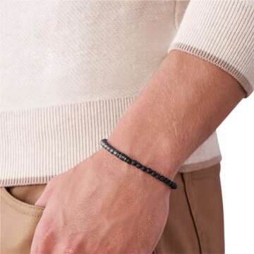 Fossil Men's Smoke Beaded Bracelet - Stylish Accessory