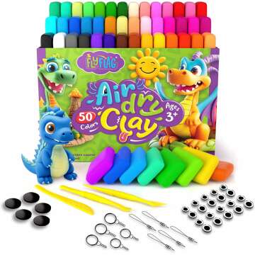 FlyFlag Air Dry Clay Kit - 50 Colors, Soft & Ultra Light, Modeling Clay for Kids with Accessories, Tools and Tutorials