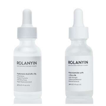 ROLANYIN Niacinamide 10% + Zinc 1% Serum for Oil Control and Acne Treatment AND ROLANYIN Hyaluronic Acid 2% + B5 30ml Hydration Support Formula with Ultra-Pure Vegan Hyaluronic Acid and Vitamin B5