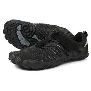 WHITIN Men's Trail Running Shoes Minimalist Barefoot Size 10 Wide Width Toe Box Gym Workout Fitness Low Zero Drop Light Weight FiveFingers Black 43