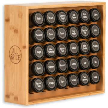 AllSpice Wood Spice Rack, Includes 30 4oz Jars- Bamboo