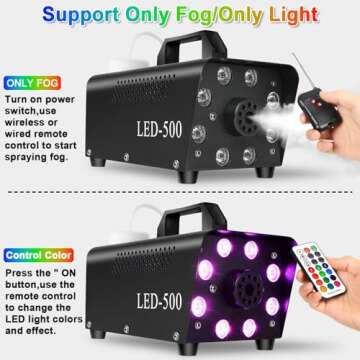 Upgraded Fog Machine Smoke Machine with 13 Colorful 8 Led Lights, 500W and 2000CFM Fog with Wired Wireless Remote Controls, Perfect for Indoor Outdoor Wedding, Halloween, Party and Stage Effect