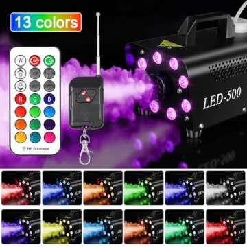 Upgraded Fog Machine Smoke Machine with 13 Colorful 8 Led Lights, 500W and 2000CFM Fog with Wired Wireless Remote Controls, Perfect for Indoor Outdoor Wedding, Halloween, Party and Stage Effect