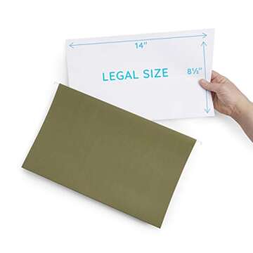 Blue Summit Supplies Legal Size Hanging File Folders, 2" Expansion, 1/3 Cut Adjustable tabs, Legal Size, 5 Tab Locations, Designed for Legal and Law Office File Organization, Standard Green, 25 Pack