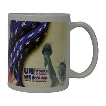 Rogue River Tactical Best Coffee Mug USA Flag Statue Of Liberty United we Stand American Patriot Novelty Cup Great Gift Idea For Men Dad Father Husband Military Veteran Conservative