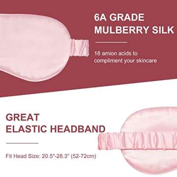 OLESILK Silk Sleep Mask, 100% Mulberry Silk Eye Mask for Sleeping, Double Layer Silk Filling and Elastic Strap, Travel and Nap, Soft Eye Cover Eyeshade with Luxury Bag and Ear Plugs, Pink