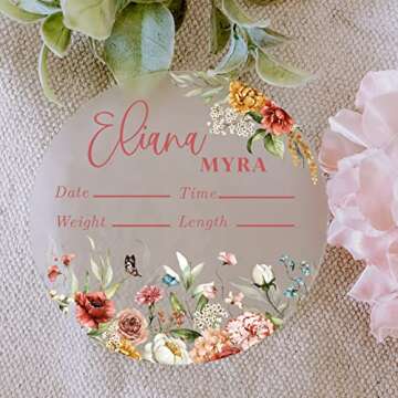 Personalized Birth Stat Sign for Baby Nursery - Floral Acrylic