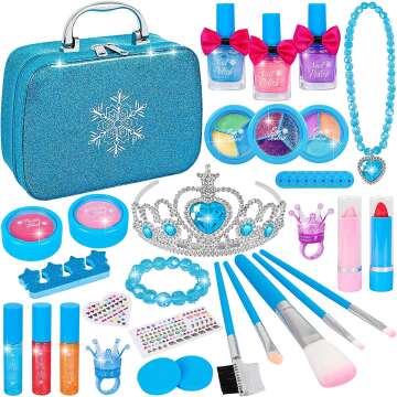 Kids Makeup Kit for Girl, 30 Pcs Real Makeup Set, Girls Toys for 3-10 Year Old, Little Girls Princess Dress-Up Toy with Frozen Stylish Bag, Children Cosmetic Birthday Gifts for Age 4 5 6 7 8 Years Old