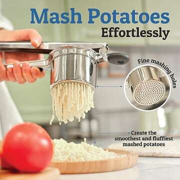 PriorityChef Large 15oz Potato Ricer, Heavy Duty Stainless Steel Potato Masher and Ricer Kitchen Tool, Press and Mash Kitchen Gadget For Perfect Mashed Potatoes - Everytime