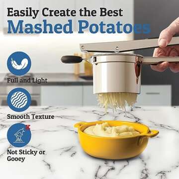 PriorityChef Large 15oz Potato Ricer, Heavy Duty Stainless Steel Potato Masher and Ricer Kitchen Tool, Press and Mash Kitchen Gadget For Perfect Mashed Potatoes - Everytime