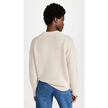 Theory Women's Scallop Polo Sweater, Ecru Heather, Off White, M