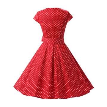 Dressystar 1956 Women Vintage Cocktail Dress 1950s Retro Rockabilly Prom Dresses Cap-Sleeve Red White Dot A XL