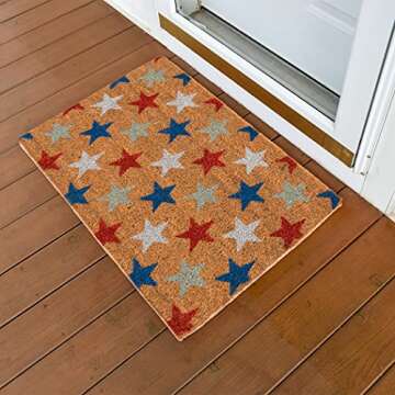 NINAMAR Patriotic Door Mat - USA Americana Decor - Natural Coir - 29.5 x 17.5 inch