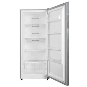 Hamilton Beach HBFRF1495 14 cu ft Upright Convertible Fridge/Freezer-Frost Free-Removable Glass Shelves-LED Interior Light, Stainless