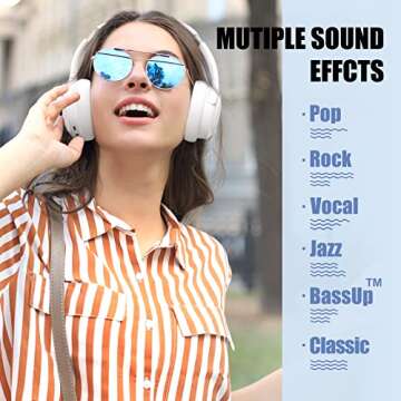 Bluetooth Headphones Over Ear,BERIBES 65H Playtime and 6 EQ Music Modes with Microphone,HiFi Stereo Foldable Lightweight Wireless Headset,Deep Bass for Home Office Cellphone PC Etc.(White)