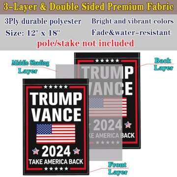 NASIAN Trump Vance 2024 Garden Flag Take America Back Garden Flag Trump Vance 2024 Yard Signs Garden Flags for Outside 12x18 Double Sided Outdoor House Lawn Decorations Banner