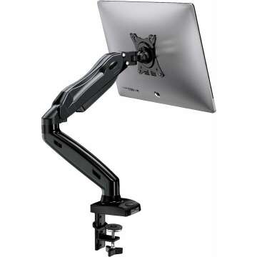 HUANUO Single Monitor Mount, Articulating Gas Spring Monitor Arm, Adjustable Stand, Vesa Mount with Clamp and Grommet Base - Fits 17 to 27 Inch LCD Computer Monitors 4.4 to 14.3lbs
