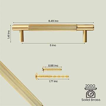 iconalist | 2-Pack High-End Luxury Solid Brass Pulls Handles for Kitchen Closet Cabinet Dresser Drawer Anti-Fingerprints Architectural Modern Minimalist Design Gold Stain Brushed Brass - Large