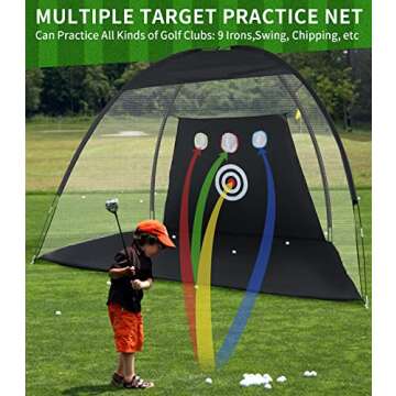 Golf Practice Net, 10x7ft Golf Hitting Aids Nets for Backyard Driving Chipping, Home Golf Swing Training with Targets - Men Indoor Outdoor Sports Game/Gifts for Men, Golf Beginner, Golf Lovers