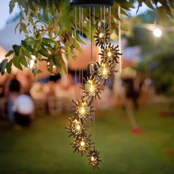 8 LED Solar Upgarde Sun Moon Star Wind Chimes Outdoor,Mom Gifts for Mothers Day Grandma Gift Sun Wind Chimes for Outside,Hanging Lights Warm LED,Outdoor Sun Decor,Gifts for Wife