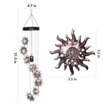 8 LED Solar Upgarde Sun Moon Star Wind Chimes Outdoor,Mom Gifts for Mothers Day Grandma Gift Sun Wind Chimes for Outside,Hanging Lights Warm LED,Outdoor Sun Decor,Gifts for Wife