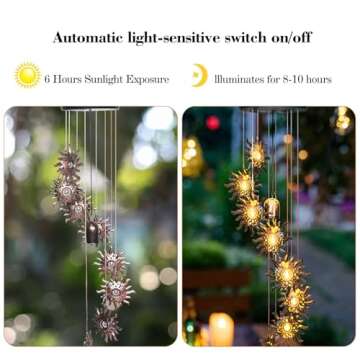 8 LED Solar Upgarde Sun Moon Star Wind Chimes Outdoor,Mom Gifts for Mothers Day Grandma Gift Sun Wind Chimes for Outside,Hanging Lights Warm LED,Outdoor Sun Decor,Gifts for Wife