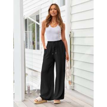 LILLUSORY Linen Wide Leg Pants Womens Palazzo Flowy Beach Vacation 2025 Summer Spring Outfits Clothes Trendy Casual Drawstring High Waisted Bohemian Cute Lightweight Trousers Pants with Pockets Black