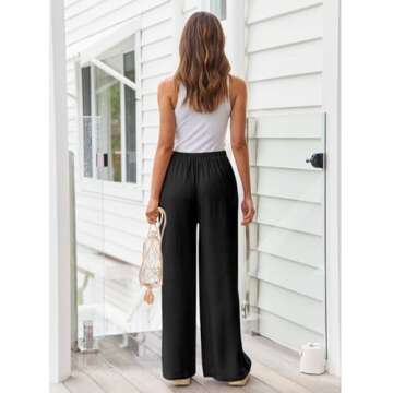 LILLUSORY Linen Wide Leg Pants Womens Palazzo Flowy Beach Vacation 2025 Summer Spring Outfits Clothes Trendy Casual Drawstring High Waisted Bohemian Cute Lightweight Trousers Pants with Pockets Black