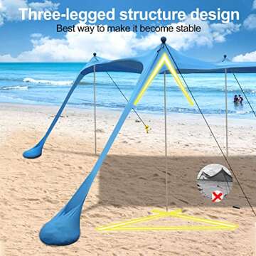 Beach Tent Sun Shelter with UPF 50+ UV Protection, Beach Canopy Sun Shade 11x11 FT with Sandbags, Poles and Ground Pegs and Anti-Wind Ropes, Pop Up Tent for Camping, Backyard and Picnics