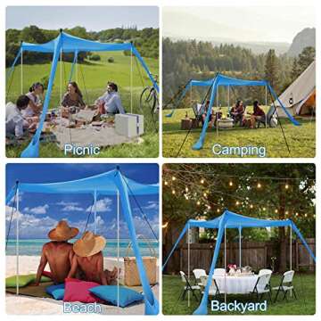 Beach Tent Sun Shelter with UPF 50+ UV Protection, Beach Canopy Sun Shade 11x11 FT with Sandbags, Poles and Ground Pegs and Anti-Wind Ropes, Pop Up Tent for Camping, Backyard and Picnics