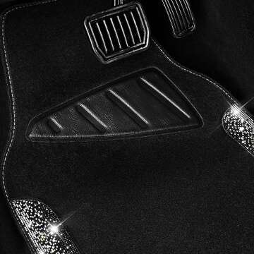 CAR PASS Bling Car Mats Shining Diamond Carpet Crystal Rhinestone Sparkly Glitter Floor Mats with Anti-Slip PVC Pad Universal Fit Automotive SUV,Sedan,Van,4pcs for Girl Women, Black Sliver Diamond