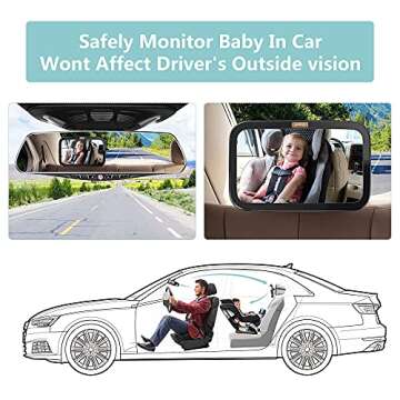 Smart eLf Baby Car Mirror, Large Safety Car Seat Mirror for Rear Facing Infant Child with Wide Crystal Clear View, Shatterproof & Secure, Crash Tested and Certified for Safety - Essential Accessories