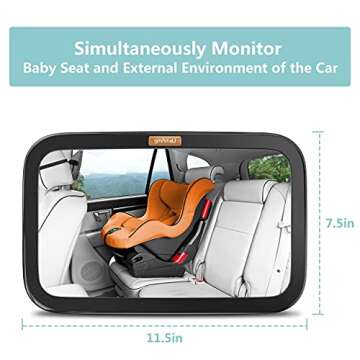 Smart eLf Baby Car Mirror, Large Safety Car Seat Mirror for Rear Facing Infant Child with Wide Crystal Clear View, Shatterproof & Secure, Crash Tested and Certified for Safety - Essential Accessories