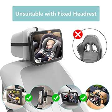 Smart eLf Baby Car Mirror, Large Safety Car Seat Mirror for Rear Facing Infant Child with Wide Crystal Clear View, Shatterproof & Secure, Crash Tested and Certified for Safety - Essential Accessories