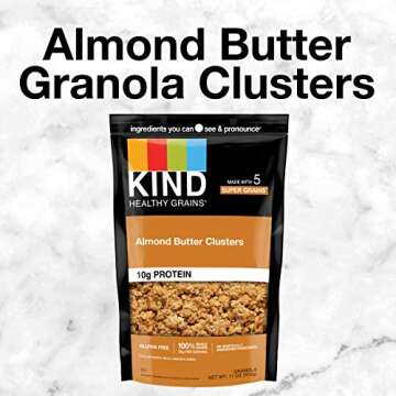 KIND Healthy Grains Clusters, Almond Butter Granola, 10g Protein, Gluten Free, 11 Ounce (Pack of 6)