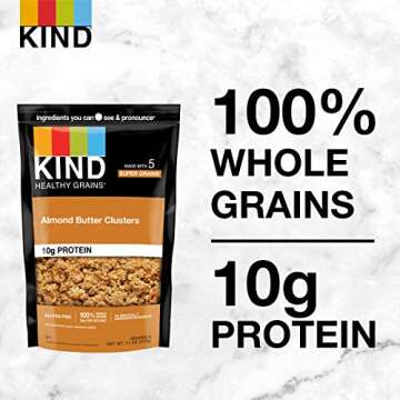 KIND Healthy Grains Clusters, Almond Butter Granola, 10g Protein, Gluten Free, 11 Ounce (Pack of 6)