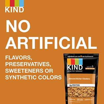 KIND Healthy Grains Clusters, Almond Butter Granola, 10g Protein, Gluten Free, 11 Ounce (Pack of 6)