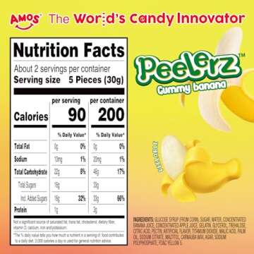 Amos Peelable Banana Gummies, Banana Peeling Candy, Peelerz Fruit Snacks Fat Free, Resealable 2.19oz Bag (Pack of 3)