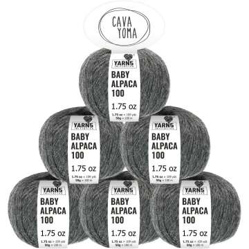 100% Baby Alpaca Yarn in 35+ Colors (Scratch-Free) - DK 10.58 oz (300g) Yarn Set (6 x 1.76 oz (50g) - Soft Baby Alpaca Wool for Knitting and Crochet in Bulky & DK - Cavayoma - Charcoal Gray