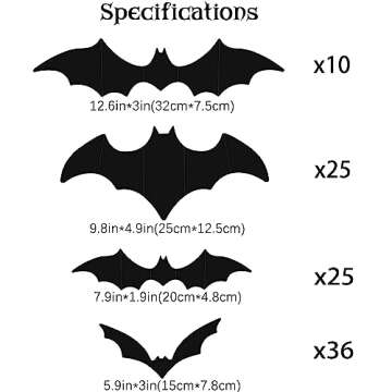 DIYASY Large Bats Halloween Decoration, 3D Hanging Bat Wall Décor Plastic Stickers for Home Party Room Decorations Waterproof Black Spooky Bats 4 Size 96 Pack