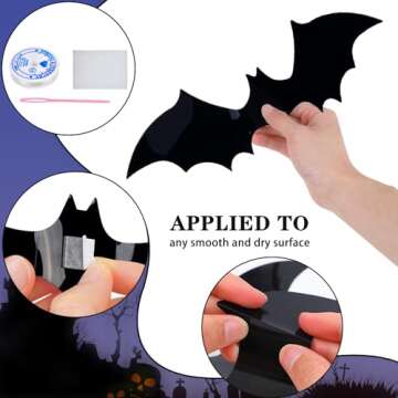 DIYASY Large Bats Halloween Decoration, 3D Hanging Bat Wall Décor Plastic Stickers for Home Party Room Decorations Waterproof Black Spooky Bats 4 Size 96 Pack