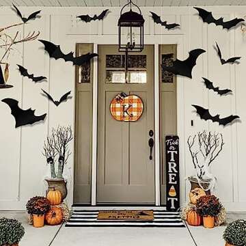 DIYASY Large Bats Halloween Decoration, 3D Hanging Bat Wall Décor Plastic Stickers for Home Party Room Decorations Waterproof Black Spooky Bats 4 Size 96 Pack