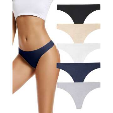 voenxe Seamless Women Underwear Thongs,No Show Ladies Thong,No Line Breathable Comfortable Panties Undies for Women 5-Pack