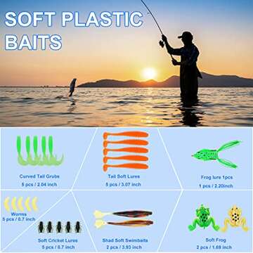 Fishing Lures Tackle Box Bass Fishing Kit Including Animated Lure,Crankbaits,Spinnerbaits,Soft Plastic Worms, Topwater Lures,Hooks,Saltwater & Freshwater Fishing Gear for Bass,Trout, Salmon.