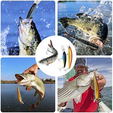 Fishing Lures Tackle Box Bass Fishing Kit Including Animated Lure,Crankbaits,Spinnerbaits,Soft Plastic Worms, Topwater Lures,Hooks,Saltwater & Freshwater Fishing Gear for Bass,Trout, Salmon.