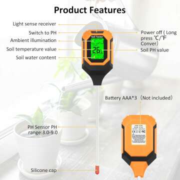 Soil Moisture Meter with pH & Light Measurement