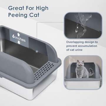 Suzzipaws Extra Large Enclosed Stainless Steel Cat Litter Box - Grey